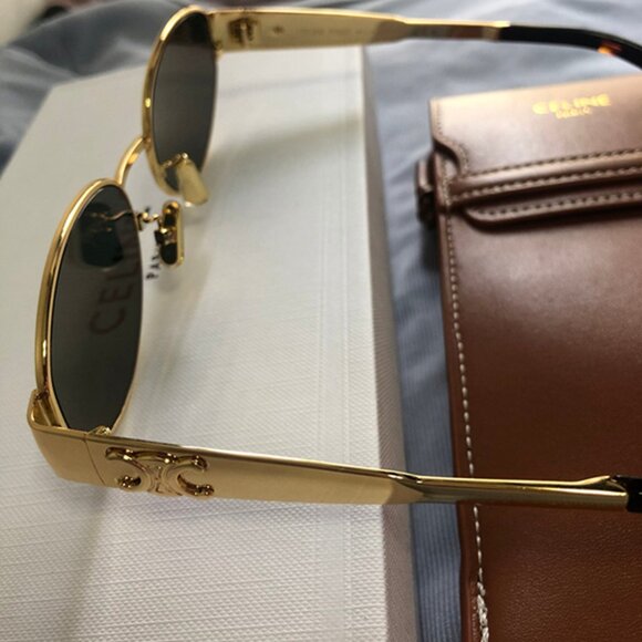 Celine Triomphe Gold Metal Sunglasses with Green Lenses - Picture 3 of 5